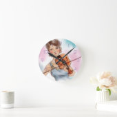 Round Clockのヴィンテージの芸術クラシックなバイオリンの女性 ラウンド壁時計 (ホーム)