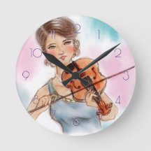 Round Clockのヴィンテージの芸術クラシックなバイオリンの女性