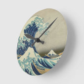 Round clock: "Great Wave off Kanagawa" by Hokusai ラウンド壁時計 (傾斜)