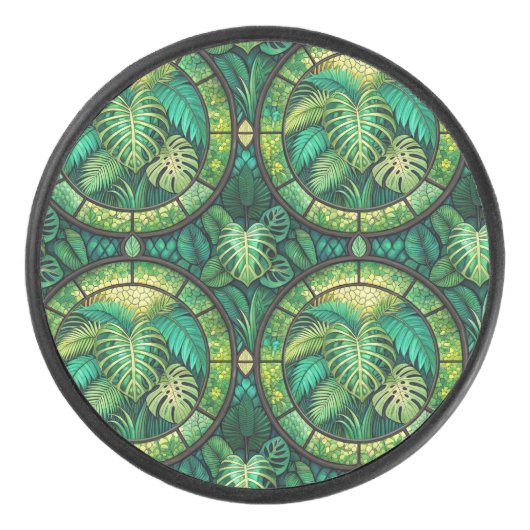 Round coaster featuring a vibrant floral pattern  アイスホッケーパック (正面)