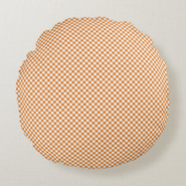 Round cushion with a brown and white gingham  ラウンドクッション