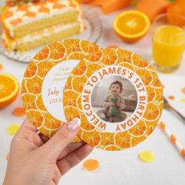 Round Custom Photo & Citrus Birthday Invitation シーズンカード