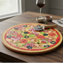 Round Cutting Board  Illustration Whole Pizza