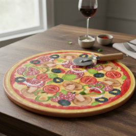 Round Cutting Board Illustration Whole Pizza カッティングボード