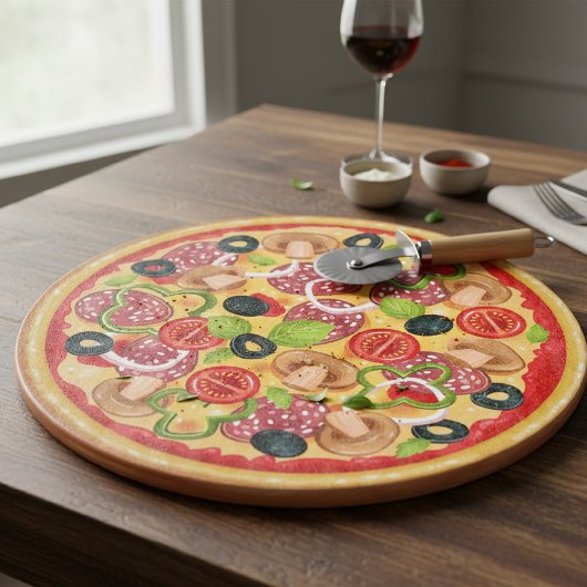 Round Cutting Board Illustration Whole Pizza カッティングボード