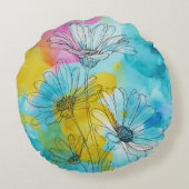 Round Daisy Flower Floral Throw Pillow Gift ラウンドクッション (裏面)