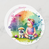 Round Disc Golf themed Girl's Baby Shower 招待状 (正面/裏面)