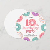 Round Donut Party Girl 10th Birthday Invitation 招待状 (正面/裏面)