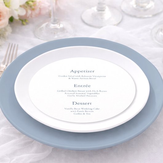 Round Dusty Blue Wedding Menu | Personalized Table メニュー