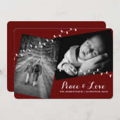 Round Edge Red Peace Loveクリスマスフォトライト シーズンカード (正面/裏面)