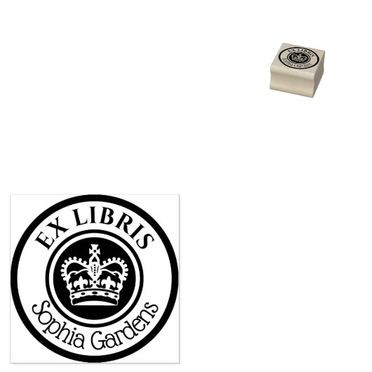 Round Ex Libris Crown (White on Black) ラバースタンプ (押印)