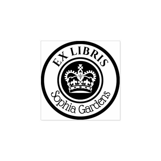 Round Ex Libris Crown (White on Black) ラバースタンプ (インプリント)