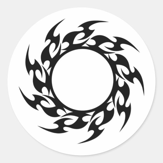 round_flames_001黒い部族の円シャープなLOを発生 ラウンドシール (正面)