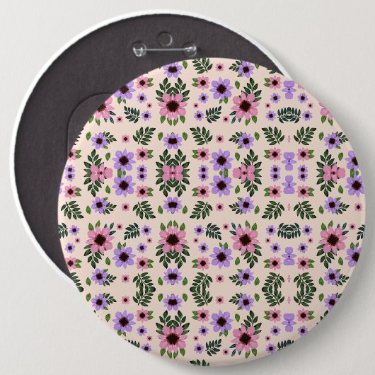 Round floral mouse pad featuring a symmetrical  缶バッジ (正面&裏面)