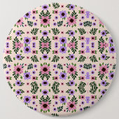Round floral mouse pad featuring a symmetrical  缶バッジ (正面)