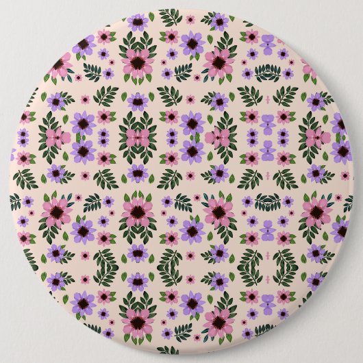 Round floral mouse pad featuring a symmetrical  缶バッジ (正面)