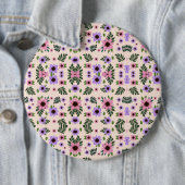Round floral mouse pad featuring a symmetrical  缶バッジ (インサイチュ)