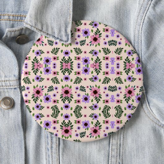 Round floral mouse pad featuring a symmetrical  缶バッジ (インサイチュ)