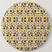 Round floral mousepad featuring a vibrant pattern 缶バッジ (正面)