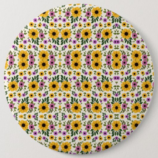 Round floral mousepad featuring a vibrant pattern 缶バッジ (正面)