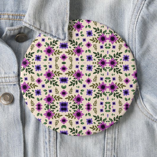 Round floral pattern button featuring a symmetrica 缶バッジ (インサイチュ)