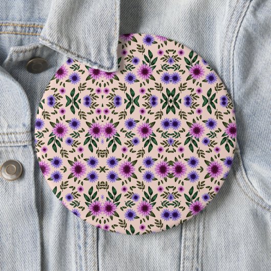 Round floral pattern with purple, pink, and blue  缶バッジ (インサイチュ)