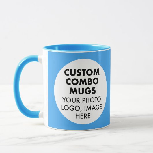 Round Frame 2 x Photo Logo Light Blue Custom Combo マグカップ (左)