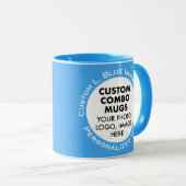 Round Frame 2 x Photo Text Light Blue Custom Combo マグカップ (正面右)