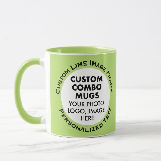 Round Frame 2 x Photo Text Lime Green Custom Combo マグカップ (左)