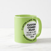 Round Frame 2 x Photo Text Lime Green Custom Combo マグカップ (正面右)