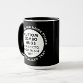 Round Frame 2x Photo Text Large Black Custom Combo マグカップ (正面左)