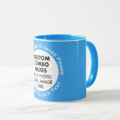Round Frame Photo + Text Light Blue Custom Combo マグカップ (正面右)