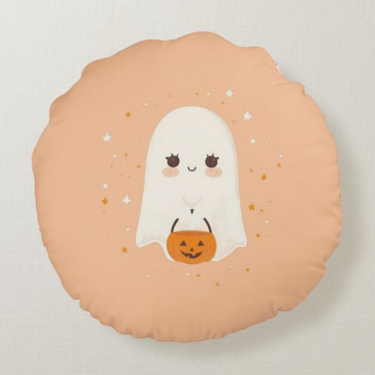Round Ghost Halloween Pillow – Customizable Text ラウンドクッション (裏面)