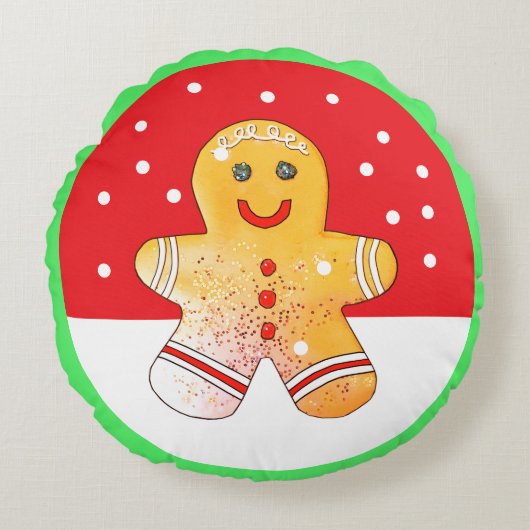 Round Gingerbread Boy Snow Pillow ラウンドクッション (正面)