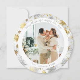 Round Gold & Silver Snowflake Christmas Card シーズンカード