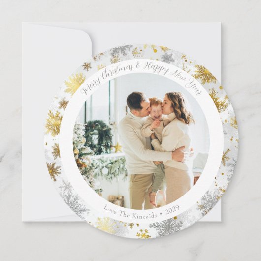 Round Gold & Silver Snowflake Christmas Card シーズンカード (正面)