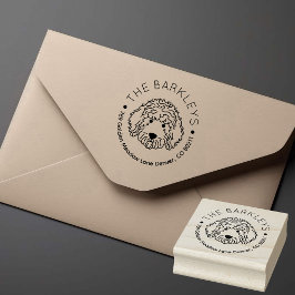 Round Goldendoodle Dog Family Name Return Address ラバースタンプ