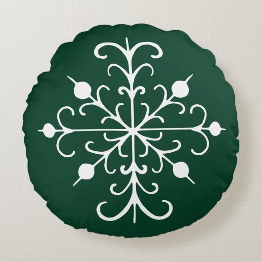 Round Green Snowflake Pillow ラウンドクッション (正面)