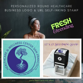 Round Healthcareパーソナライズされた Business Logo & URL セルフインキングスタンプ