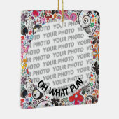 Round in Squareフレームのフラワーパワー2 +あなたの写真 セラミックオーナメント (右)