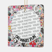 Round in Squareフレームのフラワーパワー2 +あなたの写真 セラミックオーナメント (左)