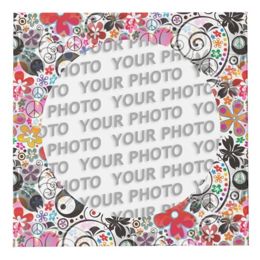 Round in Squareフレームのフラワーパワー2 +あなたの写真 フォトキューブ (右)