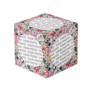 Round in Squareフレームのフラワーパワー2 +あなたの写真 フォトキューブ