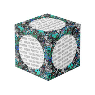 Round in Squareフレームのフラワーパワー3 +あなたの写真 フォトキューブ