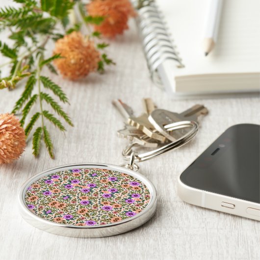 Round keychain featuring intricate floral patterns キーホルダー (側面)