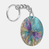 Round Keychain with a Watercolor Butterfly  キーホルダー (正面左)