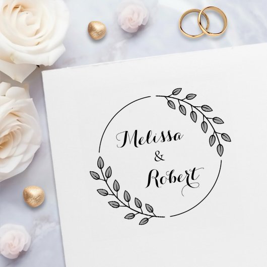 Round Leaves Wreath Custom Names セルフインキングスタンプ