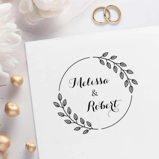 Round Leaves Wreath Custom Names ラバースタンプ
