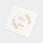 Round Leaves Wreath Custom Names Wedding V2 箔ナプキン (左)