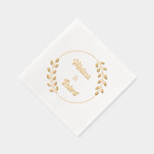 Round Leaves Wreath Custom Names Wedding V2 箔ナプキン (右)